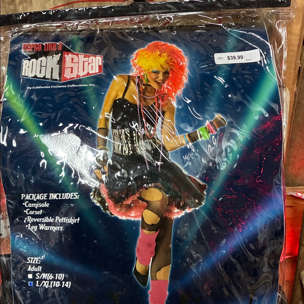 SPOOKY SALE women's L-XL 80's Rock Star Costume with Pink and Black Tutu NIB